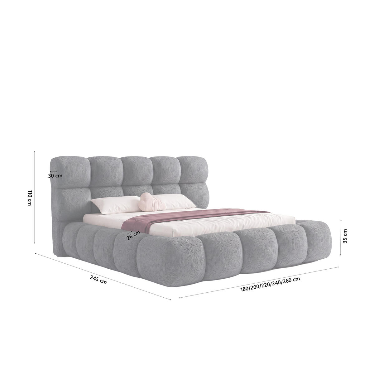 POLSTERBETT FERAGU 180x200 cm, Anthrazit - Anthrazit, Textil (200/180cm) - Fedve