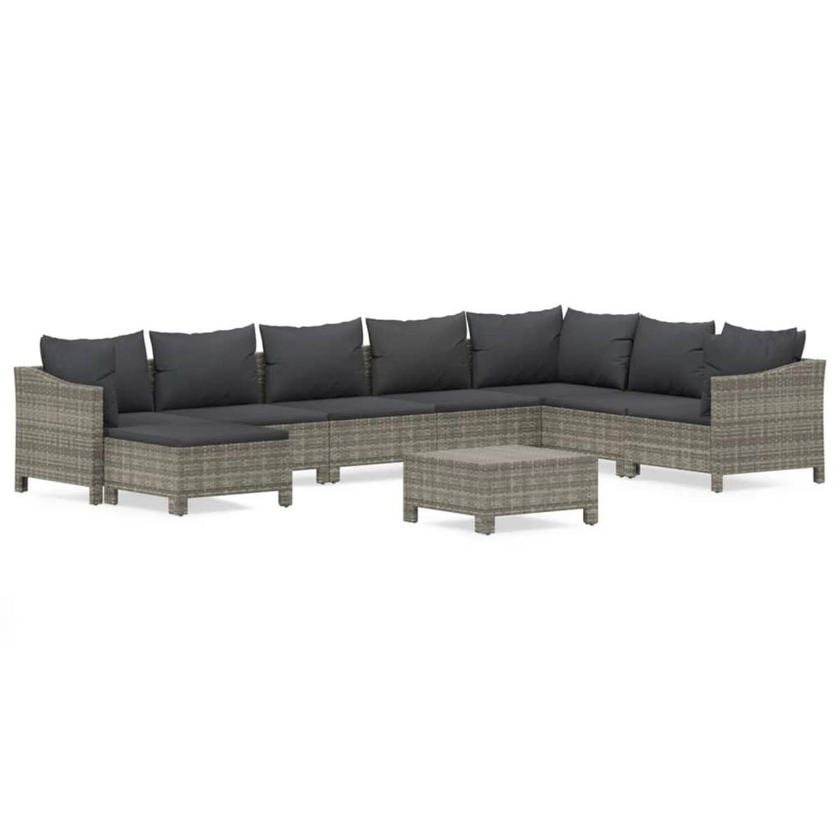 GARTEN-LOUNGE-SET 9-TLG. Mit Kissen Grau Poly Rattan - Grau, Kunststoff - vidaXL
