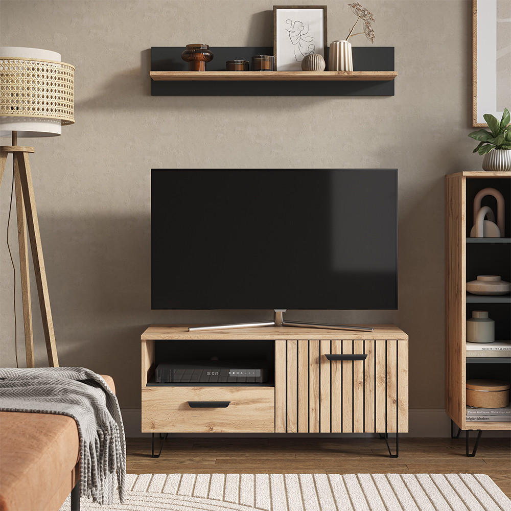 LOWBOARD Amber Braun 100.2 x 48.5 cm mit Schublade und Tür - Braun, Holzwerkstoff (100.2/48.5/38cm) - Vicco