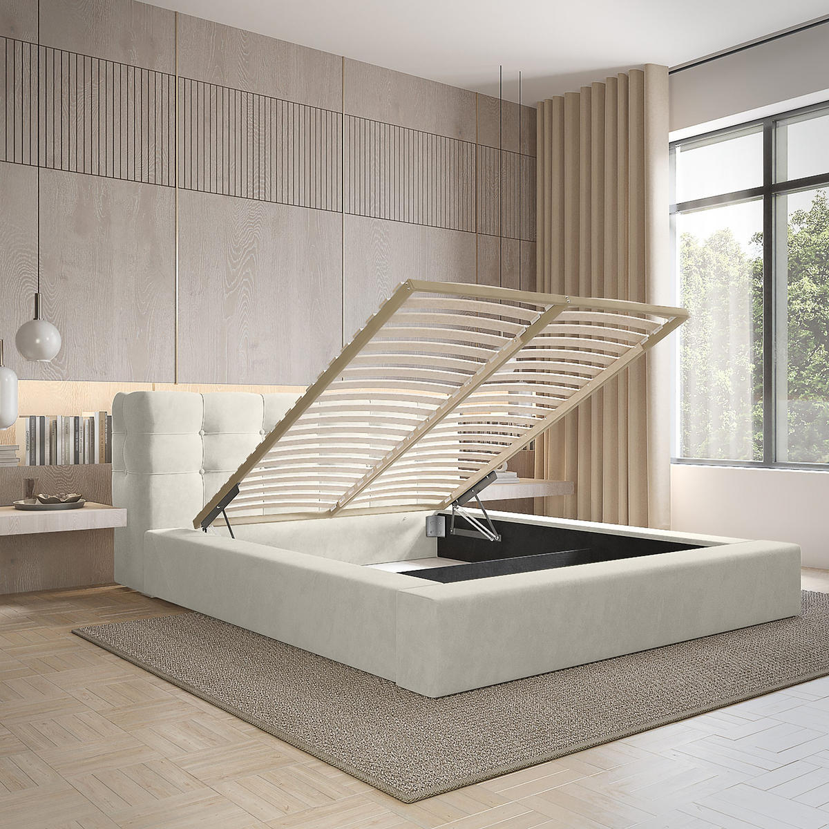 POLSTERBETT aus Velvet Gretta 140x200 cm, Creme - Creme, Textil (140/200cm) - Fedve