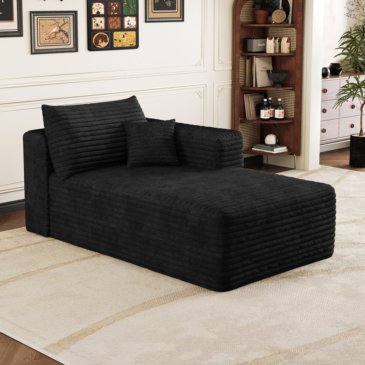 RÉCAMIERE DE-34736 linke Chaiselongue mit Corduroy Schwarz - Schwarz, Textil (90/58/151cm) - ComfortXL