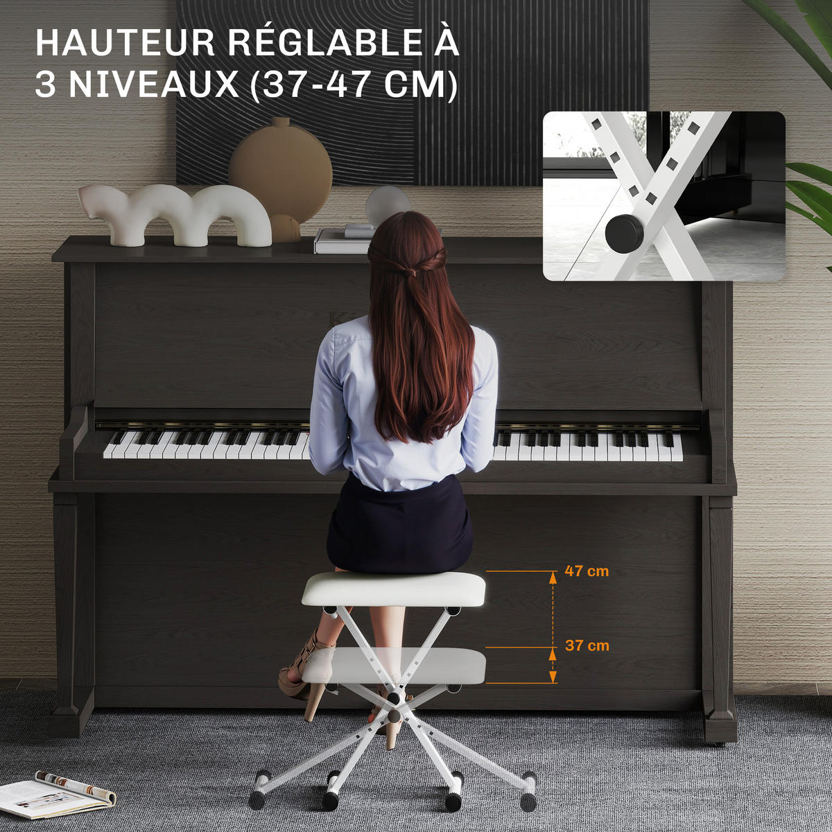 HOCKER DE-16441 klappbar & höhenverstellbar Weiß - Weiß, Metall (29/47/39cm) - ComfortXL