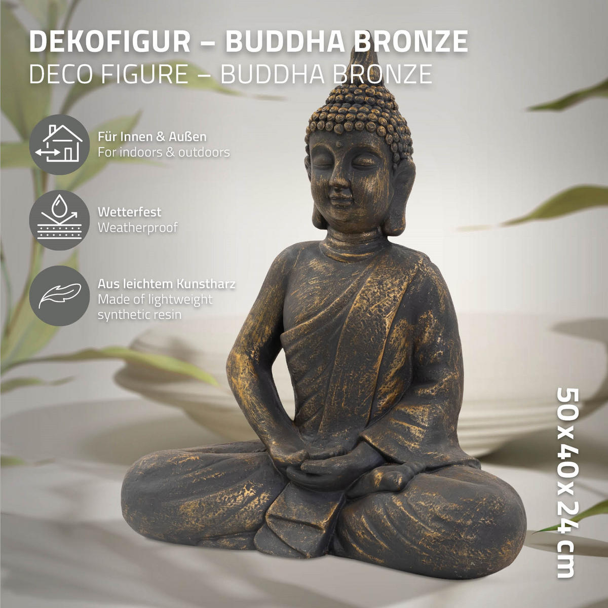 SOCHA BUDDHY, výška 50 cm, bronzový vzhled, z polyresinu - bronzová, plast (24/48/40cm) - ECD-Germany