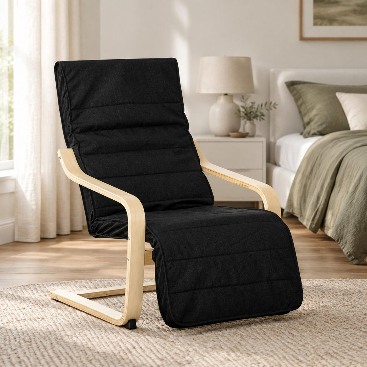 RELAXSESSEL in Schwarz 94x66,5x100 cm mit 5-fach verstellbarer Beinstütze - Schwarz, Textil (66.5/100/94cm) - IVMEU