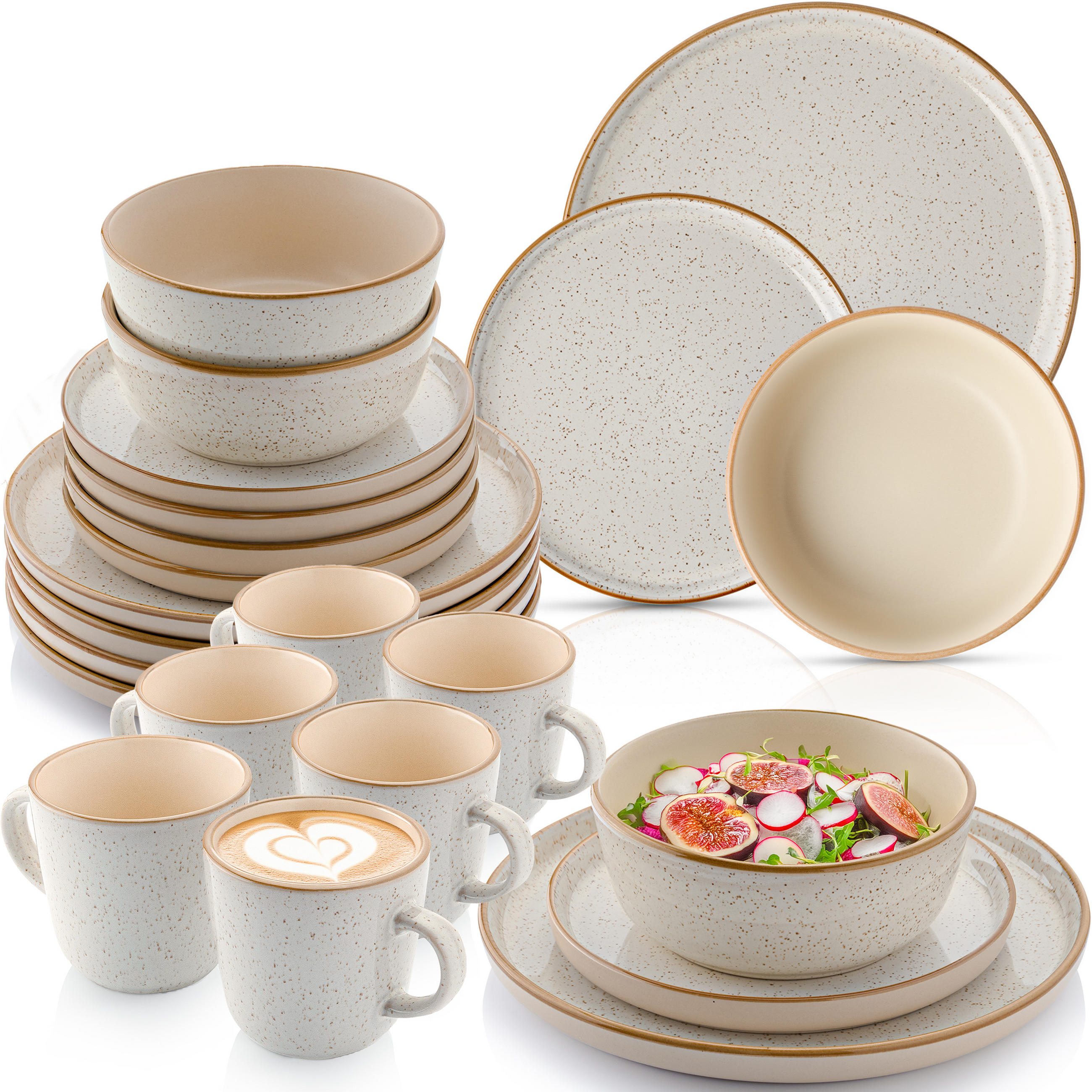 KOMBISERVICE RIO CREME - 24 teilig aus Steingut - Creme, Stein (50/30/80cm) - Sänger