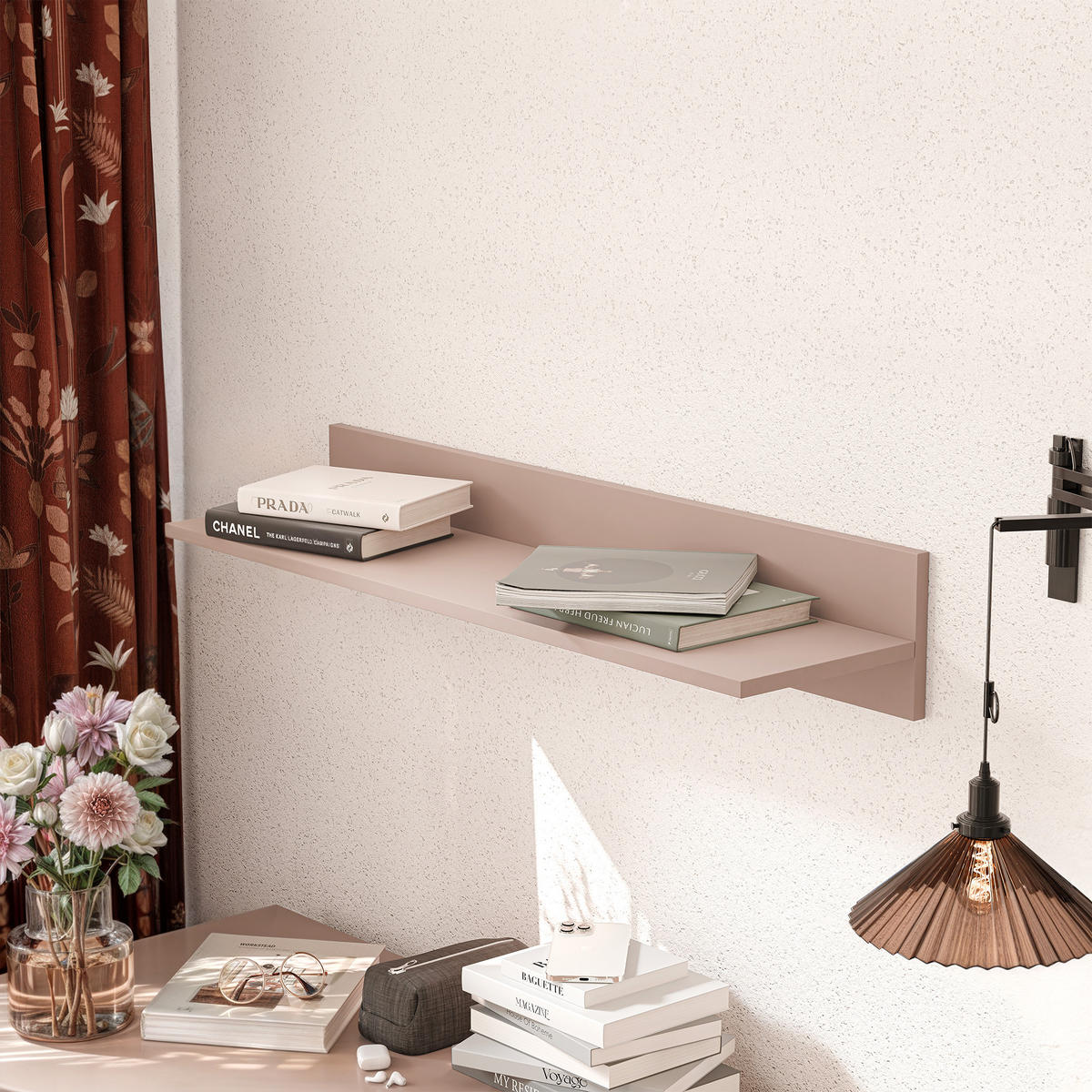 HÄNGEREGAL VALERIO 90/24/16 cm Rosa - Rosa, Holzwerkstoff (90/16/24cm) - Idohome