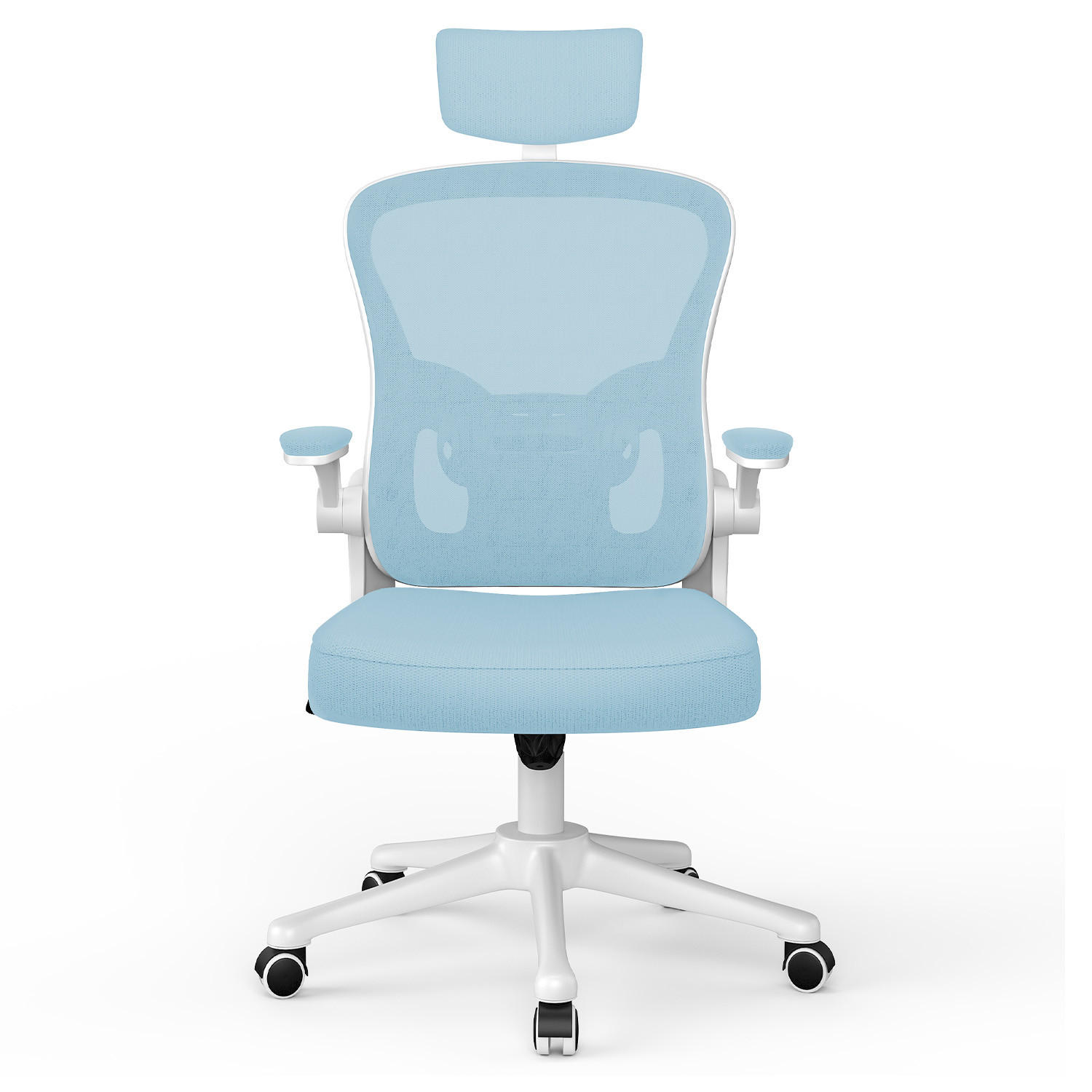 BÜROSTUHL ergonomisch, höhenverstellbar, klappbare Armlehnen, Kopfstütze – Blau - Blau, Metall (50.5/134/52cm) - Rattantree