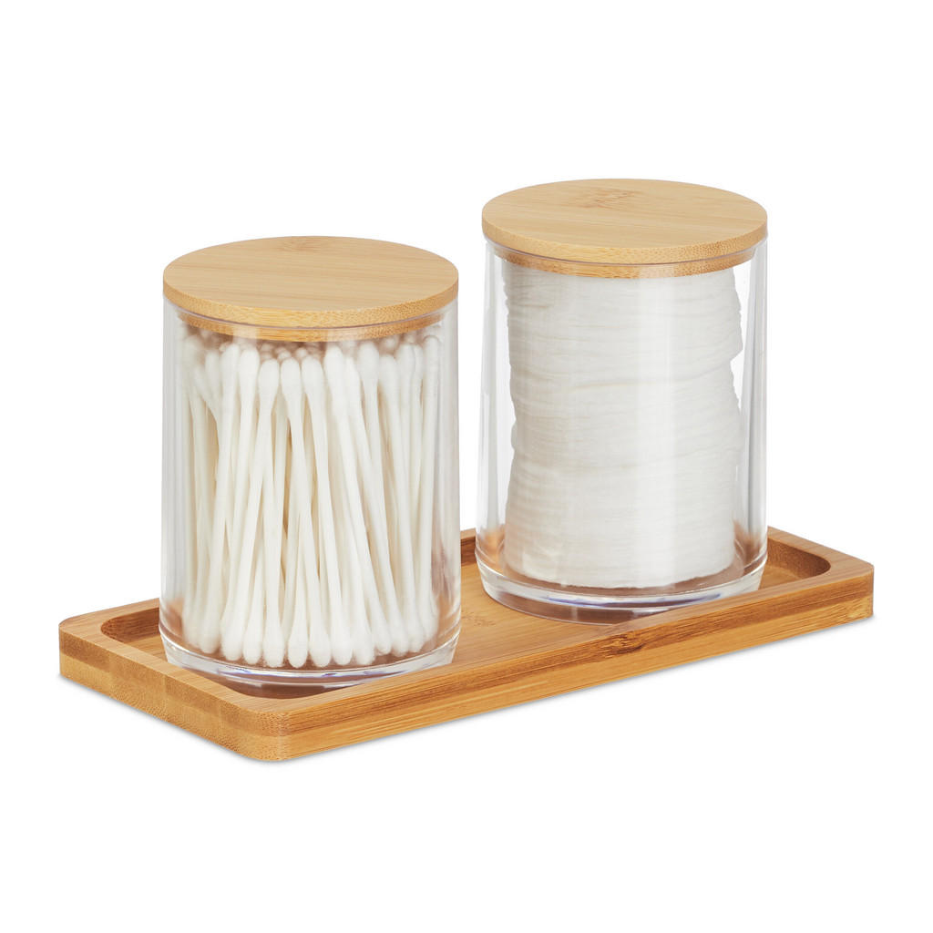 RECIPIENT Transparent Natural Set-3-piese capace din bambus cu tavita