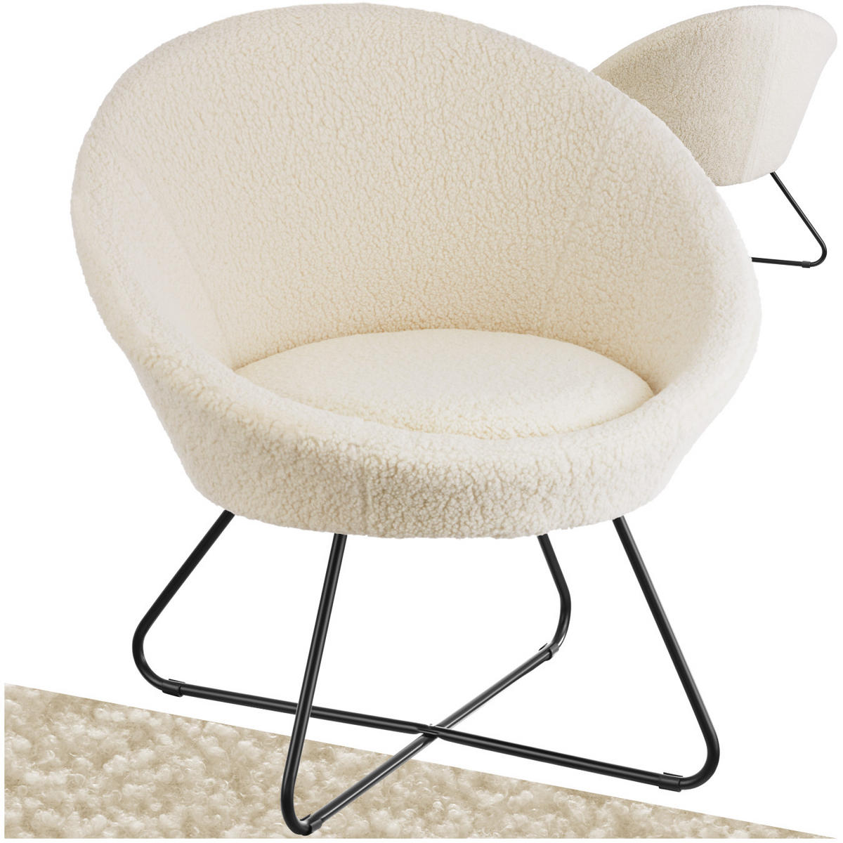 COCKTAILSESSEL Centera,83 x 73 x 82 cm,Bouclé off-white - Weiß, Metall (83/82/73cm) - tectake