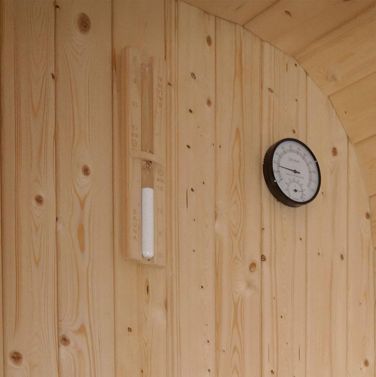 FASSSAUNA Fjora mit 9 kW Saunaofen (6 Personen) - Naturfarben, Holz (228/225/180cm) - Artsauna