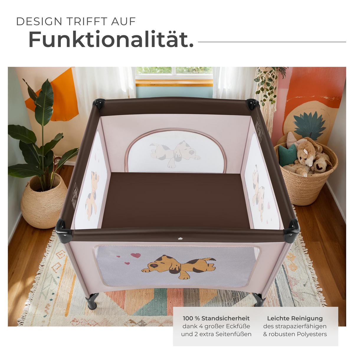 LAUFSTALL für Baby Tommy Junior,105 x 105 x 78 cm,braun - Braun, Textil (105/78/105cm) - tectake