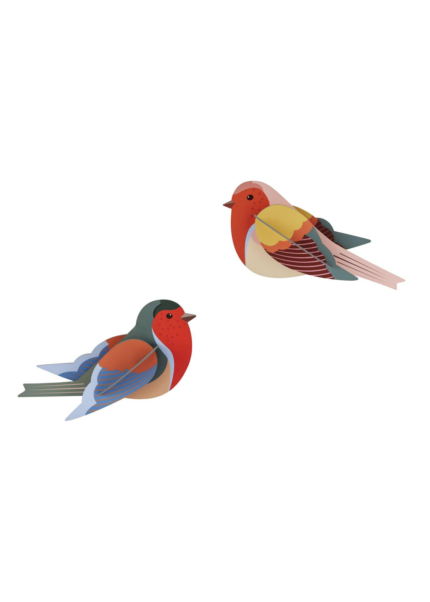 WANDDEKO Rotkehlchen-Duo 4/7 cm - Multicolor, Wellpappe (4/7/15cm) - KUNSTLOFT