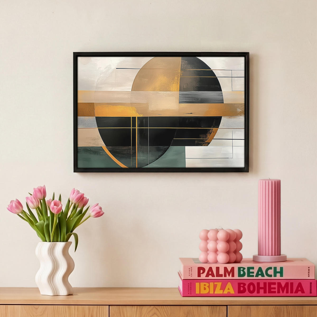 LEINWAND Bilder mit Rahmen - Abstrakt - Gold - Bronze - Grün - Formen - Modern - 30x20 - Multicolor, Textil (30/20cm) - MuchoWow