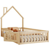 HAUSBETT 90/200 cm aus Kiefernholz mit Sicherheitsgitter und Schornsteinform - Naturfarben, Holzwerkstoff (90/200cm) - Flora Grace