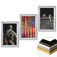 WANDBILDER 3er Set - 40x60 cm Silberner Rahmen - Amerikanische Symbole, USA-Flagge - Silberfarben, Kunststoff (40/60cm) - ArtPrintCave