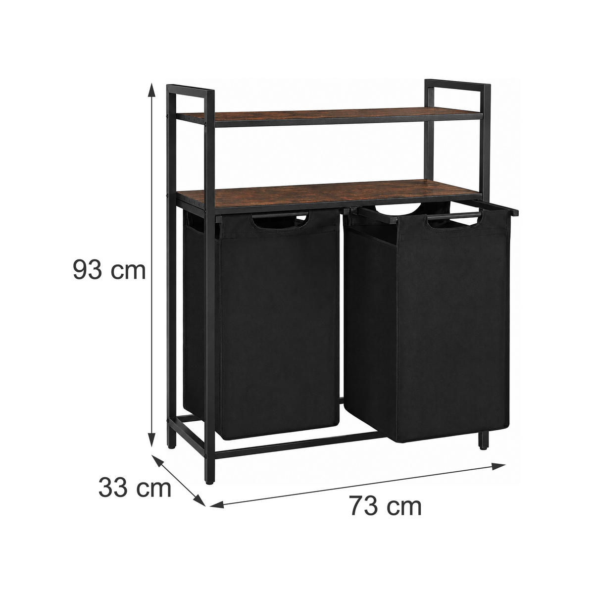 COȘ DE RUFE Negru 2 compartimente - negru, material textil/compozit lemnos (73/93/33cm) - Relaxdays