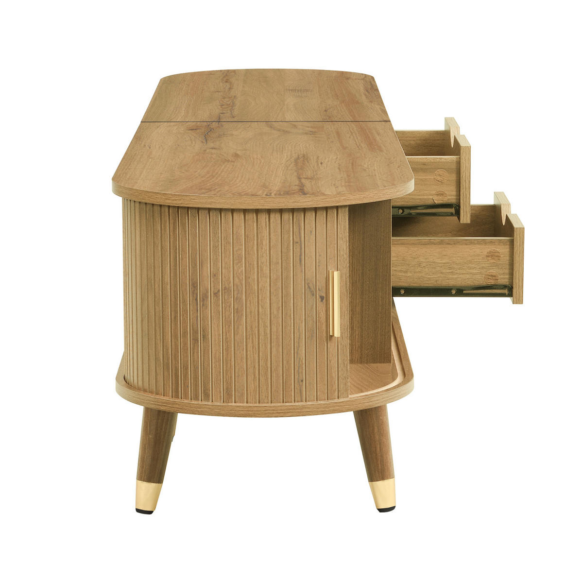TV Lowboard 175 cm, Schiebetür Rattan, Schubladen, Naturholz - Braun, Holz (175/45/38cm)