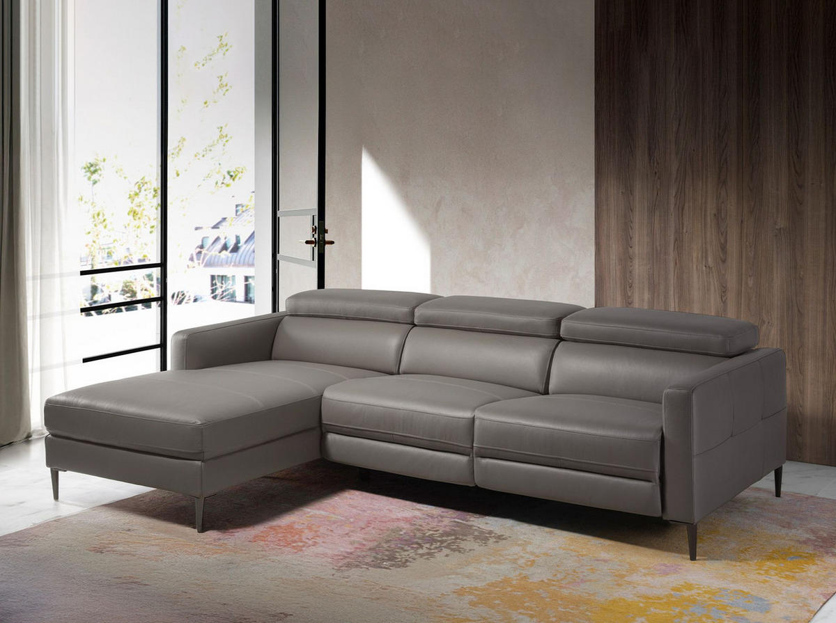 ECKSOFA Relaxsofa mit Chaiselongue links aus dunkelgrauem Leder 258/173/95 cm - Dunkelgrau/Grau, Leder (258/173cm) - ANGEL CERDA