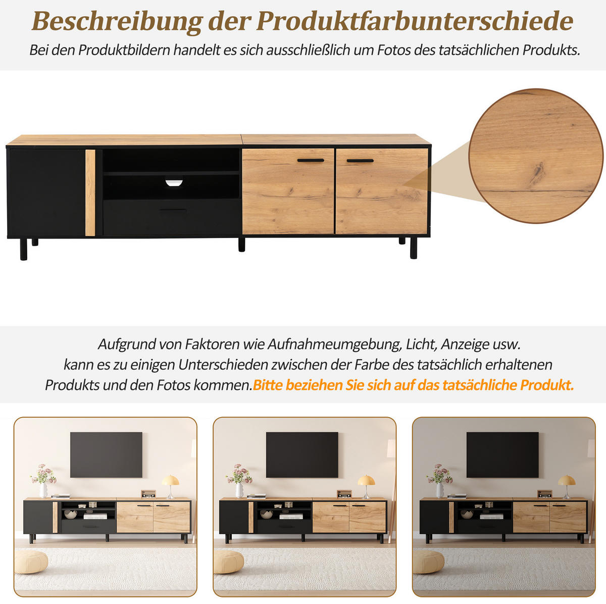 TV-LOWBOARD 180/32,5/50 cm mit 3 Türen und Schublade in Holzoptik/Schwarz - Schwarz, Holzwerkstoff (180/50/32.5cm) - BEAOK