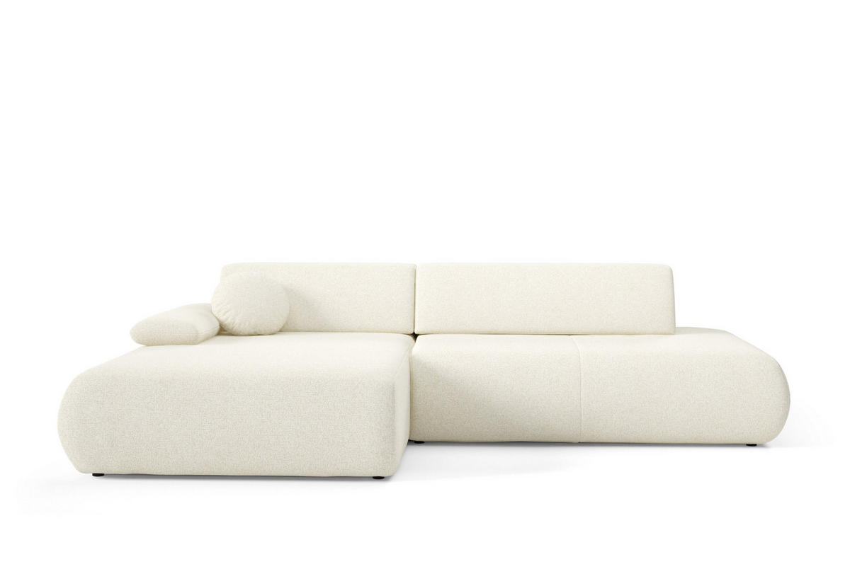 ECKSOFA DELTA L-S Creme Geflochtener Stoff mit Schlaffunktion - Creme, Holz (286/173.5cm) - MASSENO