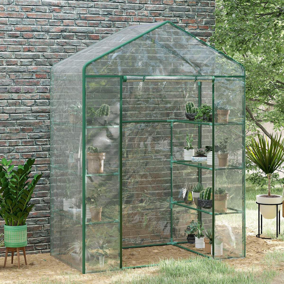 GEWÄCHSHAUS DE-11927 mit 4 Etagen & Tür Transparent - Dunkelgrün, Kunststoff (73/195/143cm) - ComfortXL