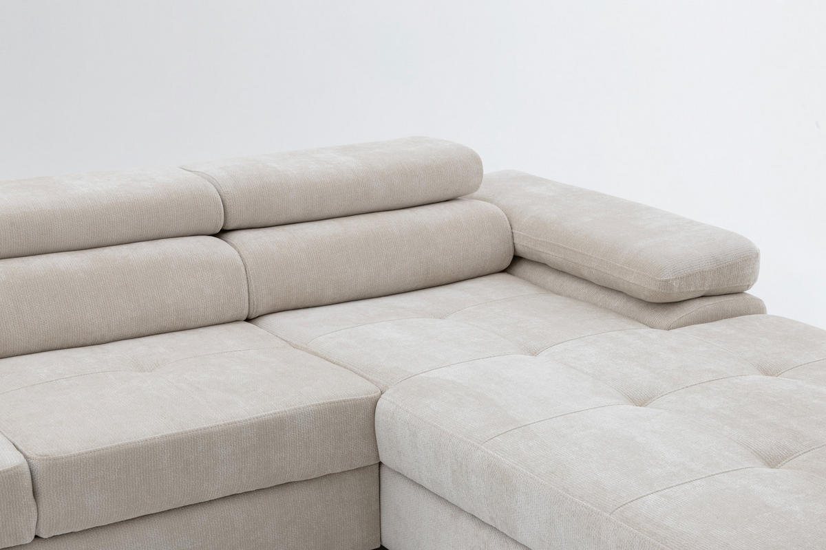 ECKSOFA U-Form WILD U Links mit Schlaffunktion 130x260 Chenille Beige - Beige/Silberfarben, Holz/Textil (350/90/203cm) - Muffo