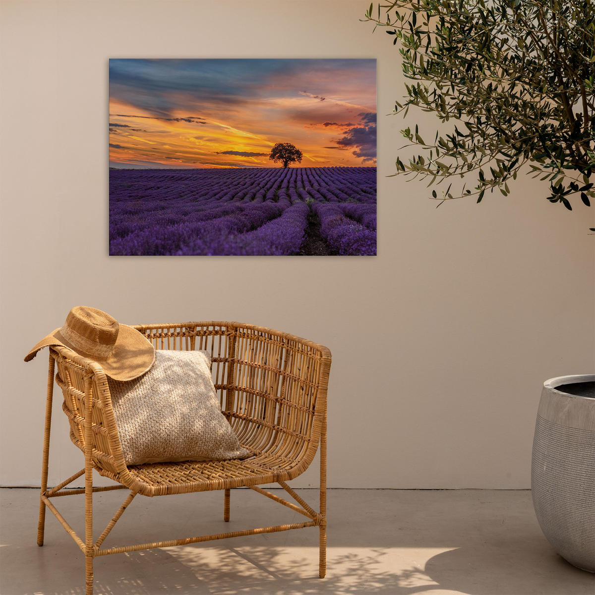 LEINWANDBILD Lavendelfeld bei Sonnenuntergang 50x70cm - Lila/Orange, Textil (50/1cm) - Art for the Home