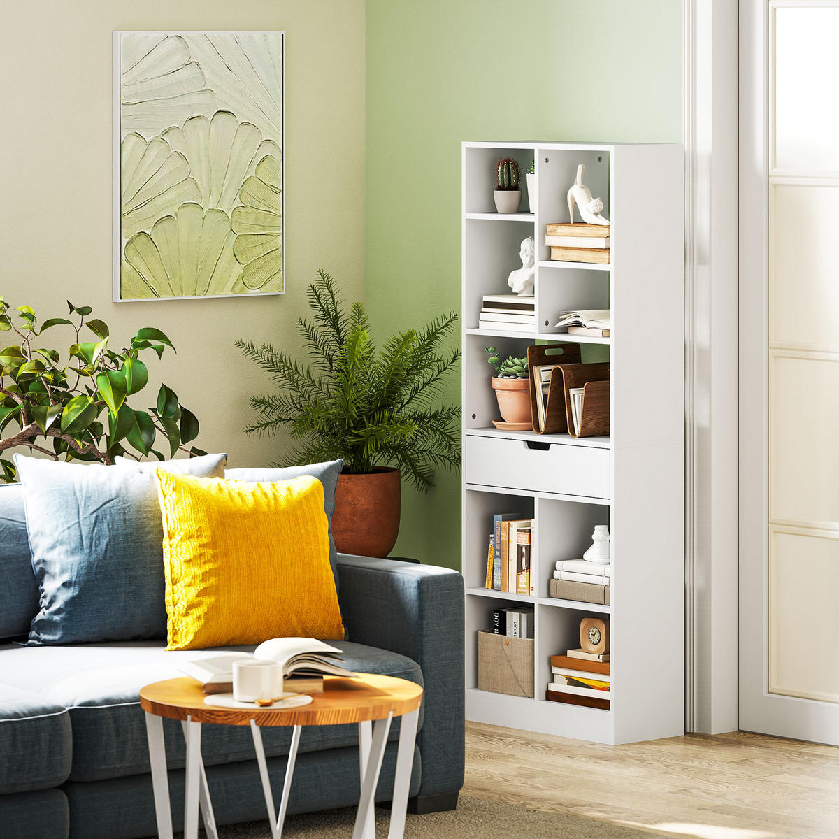 BÜCHERREGAL Standregal mit 9 Regalen, 1 Schublade, Aufbewahrungsregal Weiß - Weiß, Holz/Holzwerkstoff (26/158/60cm) - HOMCOM