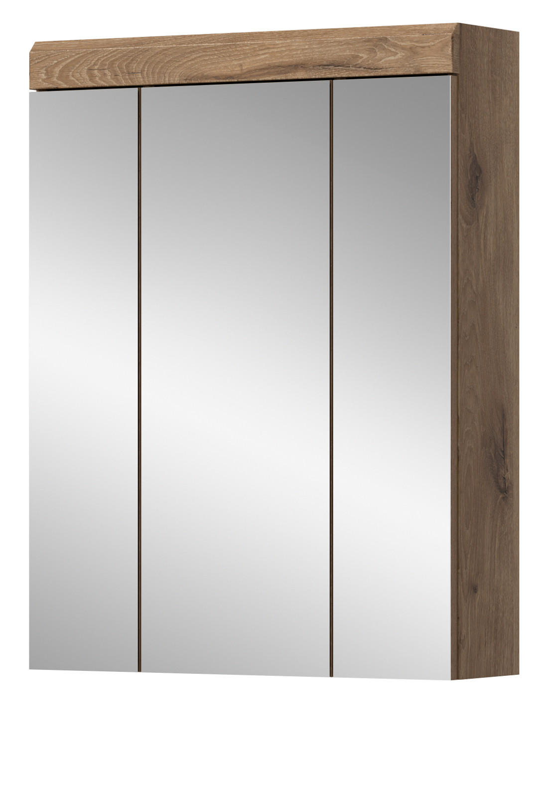 SPIEGELSCHRANK Eiche 60 cm, Badschrank 3-türig - Eichefarben, Glas/Holzwerkstoff (60/79/18cm) - Inn.Furn