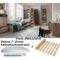 JUGENDZIMMER Cariba in Eiche San Remo und Graphit 10 teilig mit Matratze und Lattenrost - Braun, Holzwerkstoff (120/200/80cm)