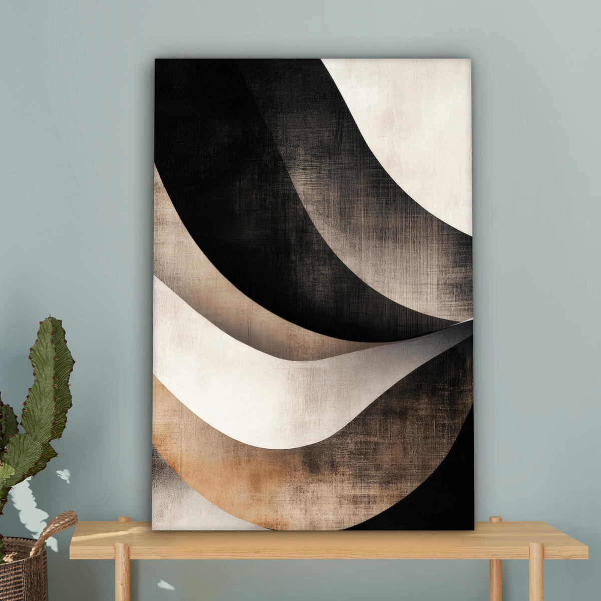 LEINWANDBILD Abstrakt - Wellen - Schwarz - Verwittert Wanddeko Schlafzimmer 60x90 cm - Trüffeleichefarben, Textil (60/90cm) - MuchoWow