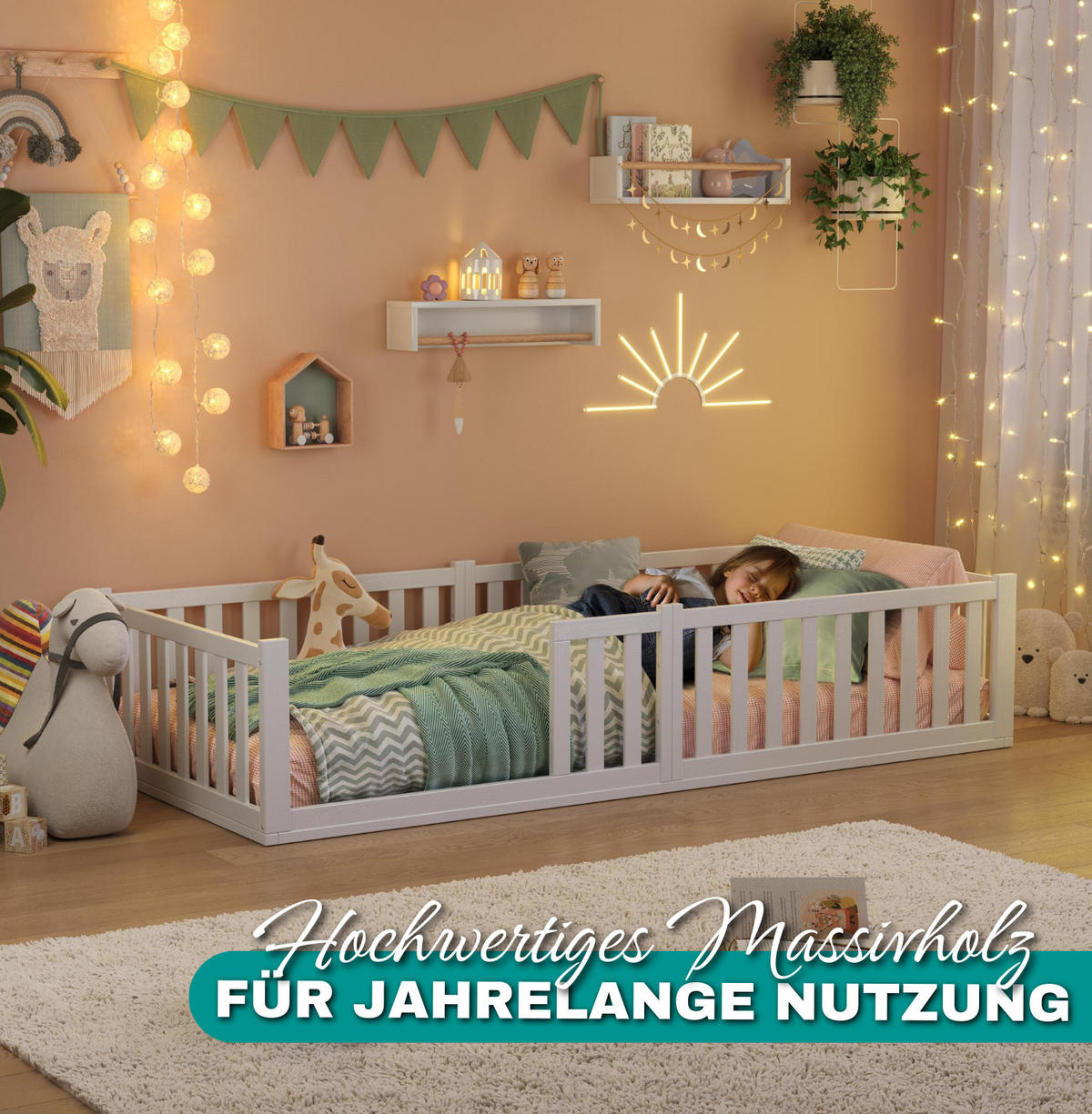 BODENBETT TITAN - Weiß, Holz (140/200cm) - Alavya Home
