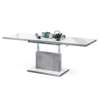 COUCHTISCH rechteckig Weiß Hochglanz - Beton ausziehbar höhenverstellbar - Weiß Hochglanz/Hellgrau, Holzwerkstoff (70/120/56cm) - designimpex