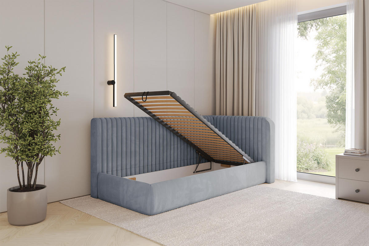 EINZELLBETT Jugendbett mit Bettkasten, Links - AURY 100x200 Grau - Grau, Holzwerkstoff/Textil (100/200cm) - ALTDECOR