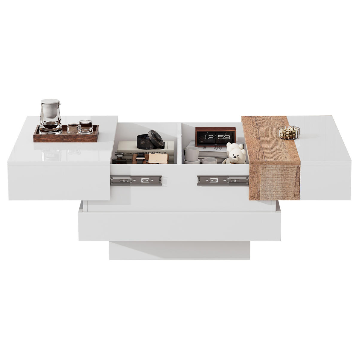 COUCHTISCH 70/70/39 cm hochglanz mit ausziehbarer Tischplatte weiß - Weiß, Holzwerkstoff (70/70/39cm) - OKWISH