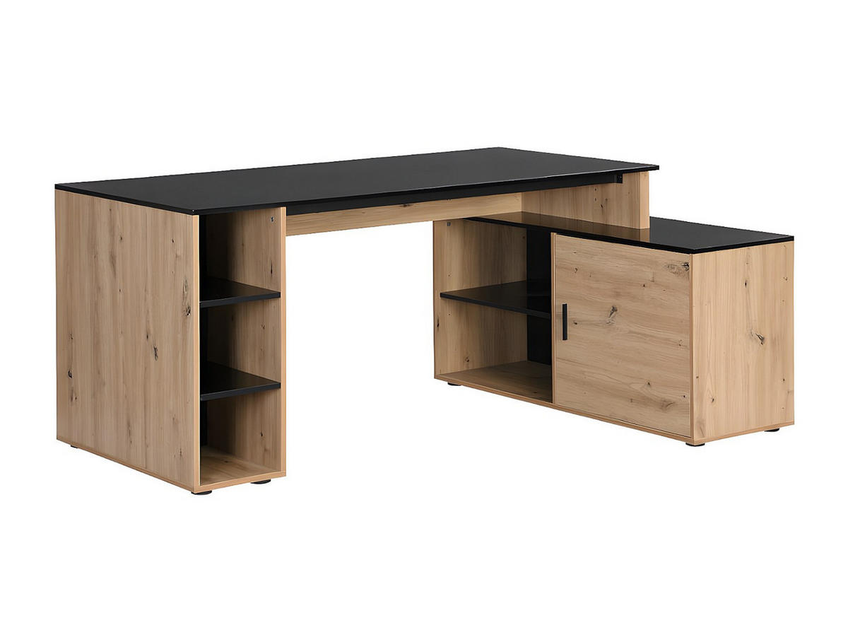 ECKSCHREIBTISCH mit Stauraum - MDF - Schwarz & Naturfarben - ROMIARA - Schwarz, Holz (174/120/76cm) - Vente-Unique