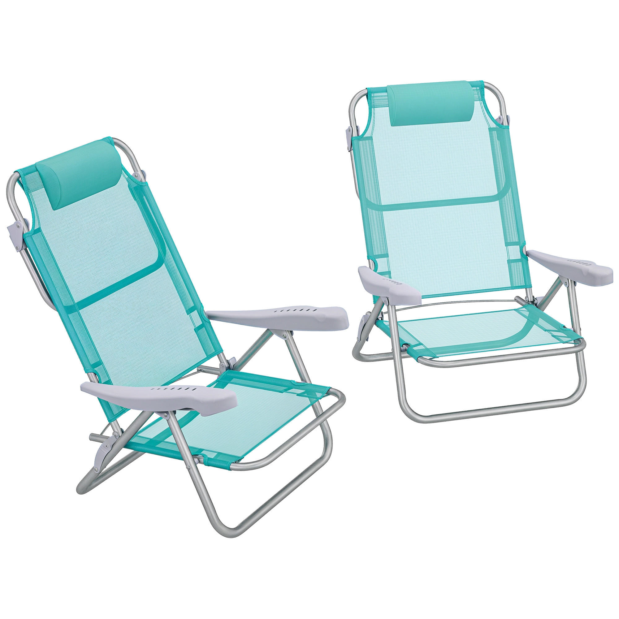 GARTENSESSEL DE-15628 2er-Set, 6-fach verstellbar mit Kopfkissen - Grün, Metall (65/80/62cm) - ComfortXL