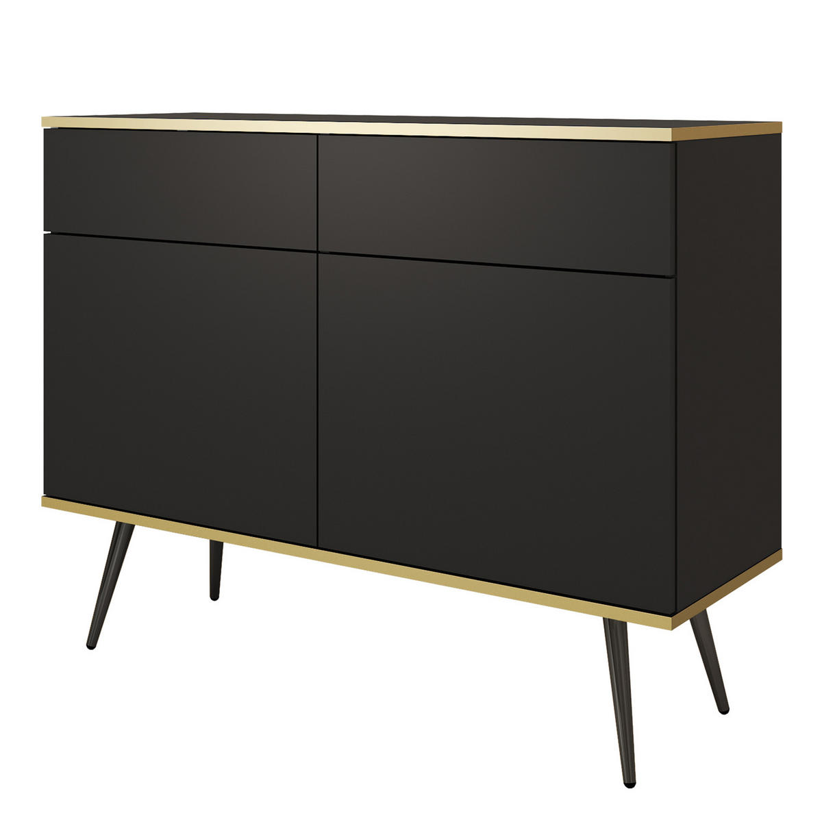 SIDEBOARD VENEZIA 107/85/39cm mit 2 Schubladen 2 Türen Schwarz - Schwarz, Holzwerkstoff (107/85/39cm) - MASSENO