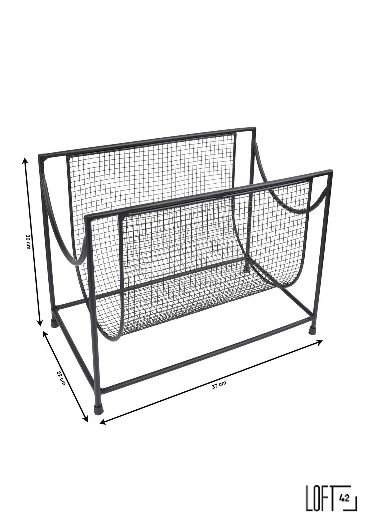 ZEITSCHRIFTENFACH Steve Schwarz - Schwarz, Metall (22/30/37cm) - LOFT42