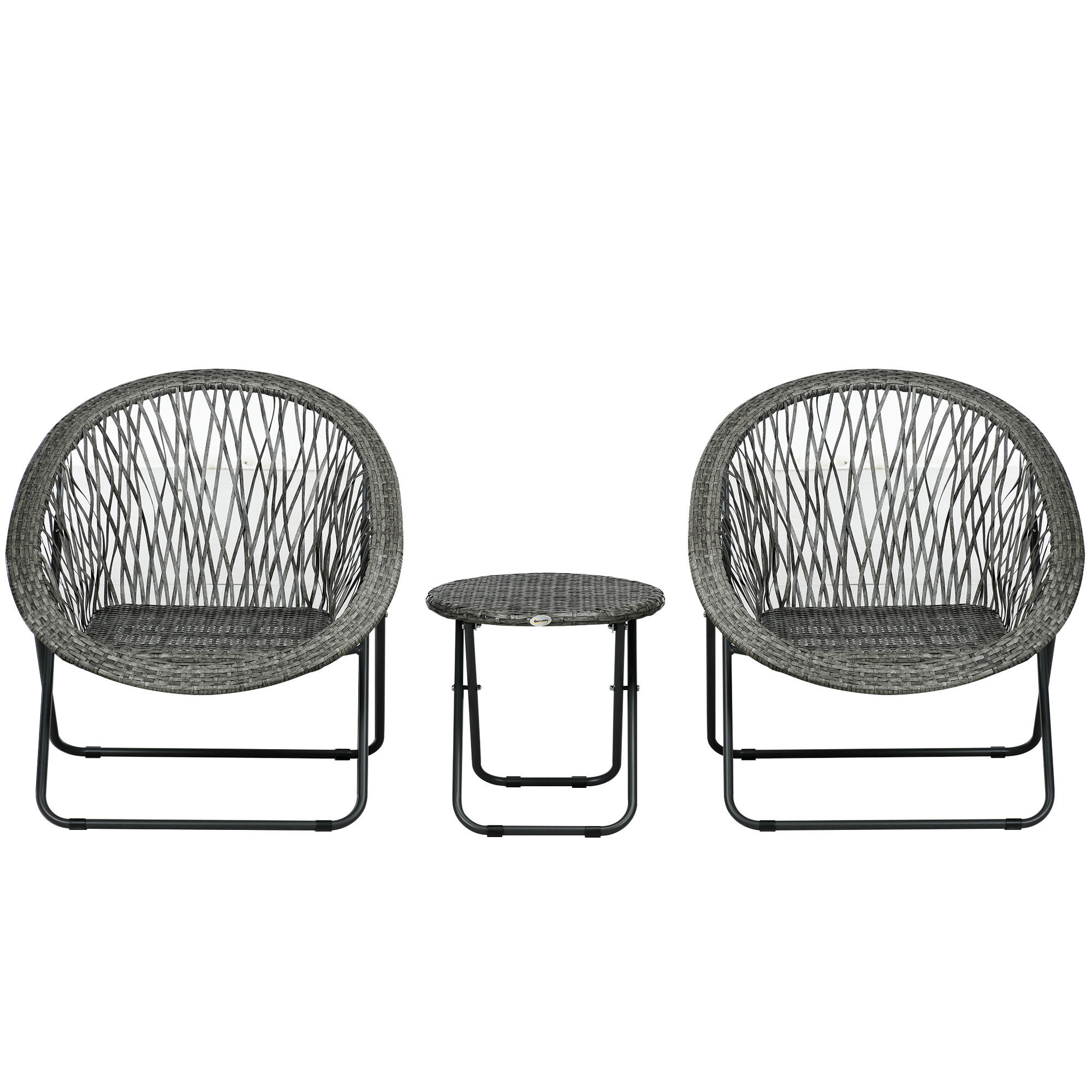 BALKONSET klappbar Tisch 2 Stühle grau - Grau, Naturmaterialien - LEBENLANG