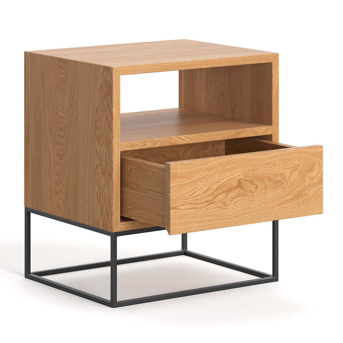 NACHTTISCH Moon aus massivem Eichenholz - Eichefarben/Schwarz, Holz/Metall (50/57/40cm) - Danzz