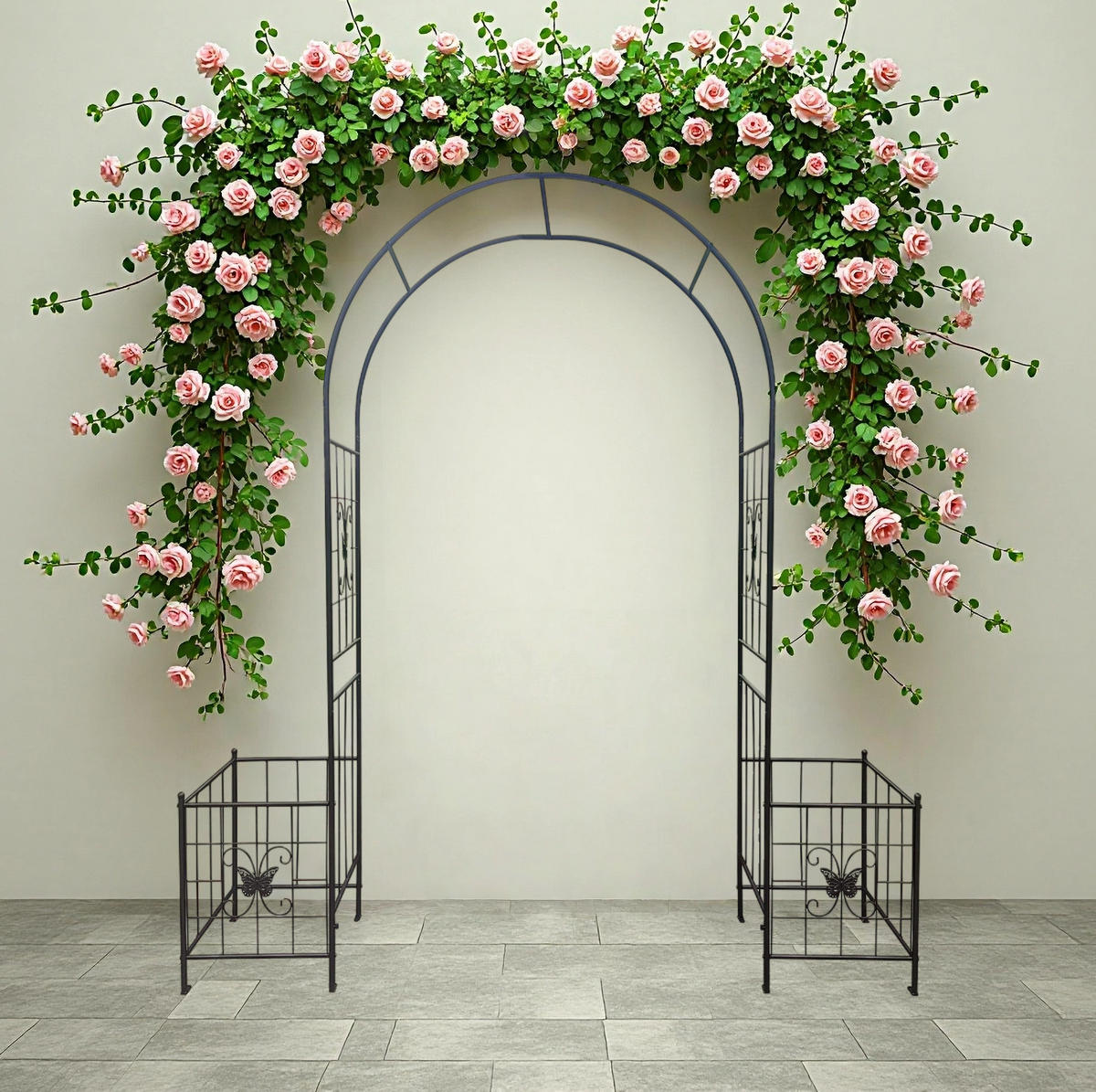 BLUMENKASTENHALTER aus Metall 202x50x218 cm in Schwarz mit stabiler Rankhilfe - Schwarz, Metall (50/218/202cm) - Modfu