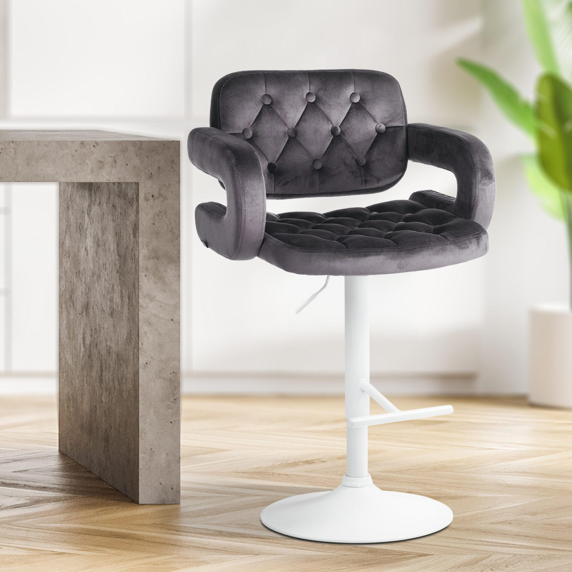 BARHOCKER Samt dunkelgrau - Dunkelgrau/Weiß, Textil (62/103/55cm) - CLP