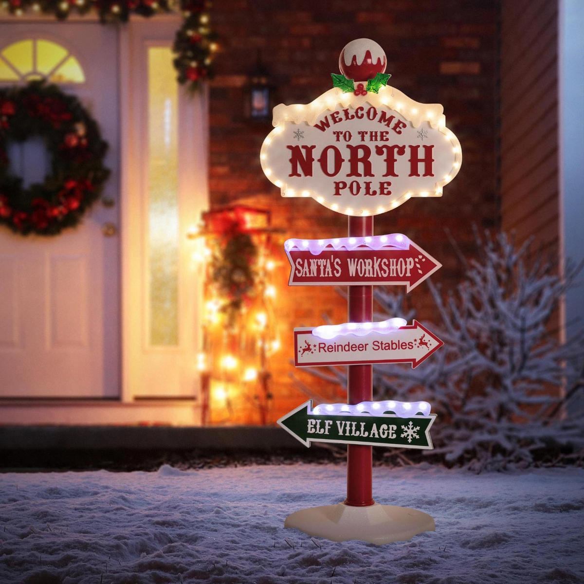 LED WEIHNACHTSDEKO Wegweiser 95 cm - Rot, Kunststoff (29.5/95/29.5cm) - ECD-Germany