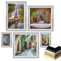WANDBILDER 5er Set - 50x50 cm & 20x30 cm & 40x60 cm Silberner Rahmen - Grüne, saftige Blätter - Silberfarben, Kunststoff (40/60cm) - ArtPrintCave