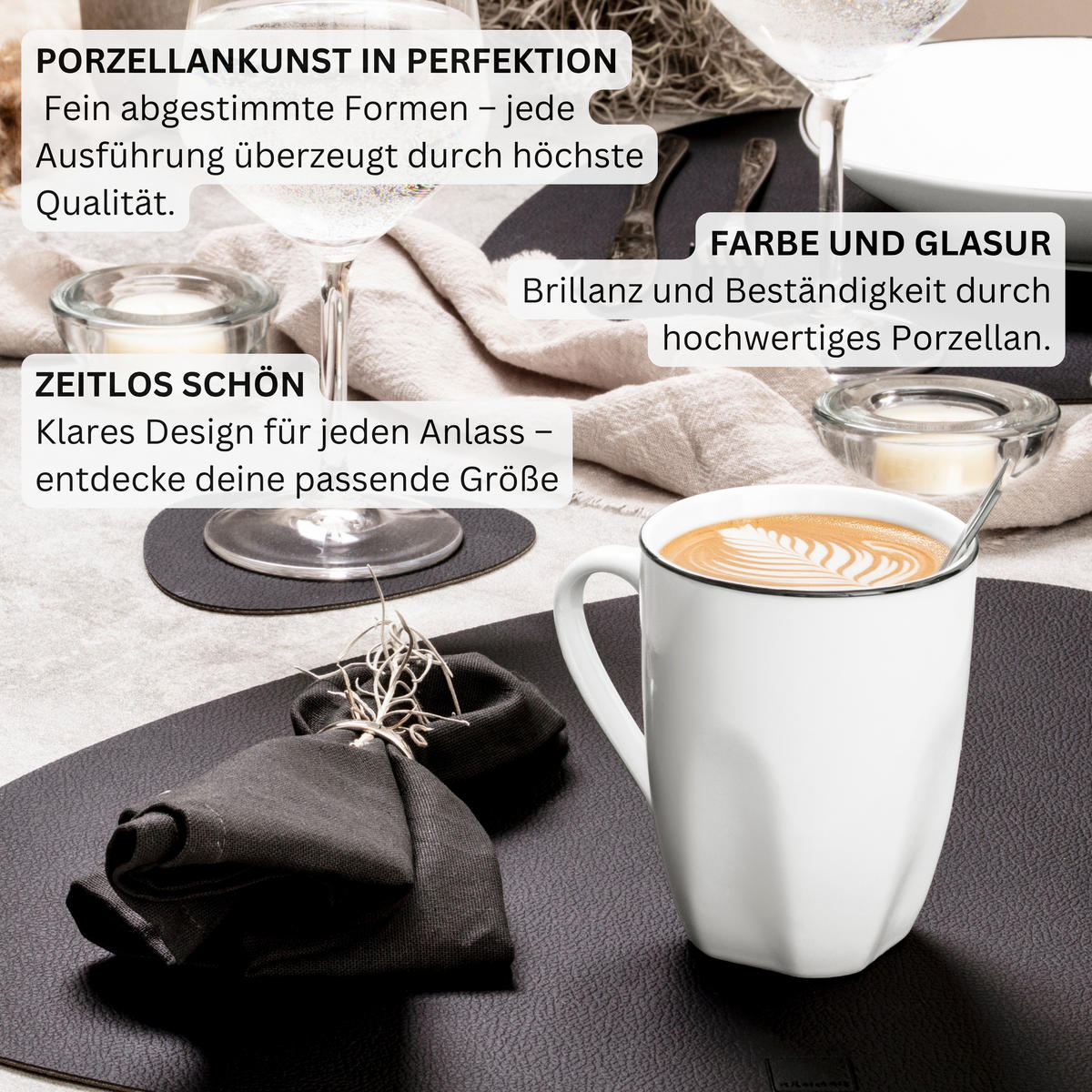 KAFFEEBECHER SET BILGOLA BLACK RIM - 6 teilig - Weiß, Keramik (32.5/18.5/22.5cm) - Sänger