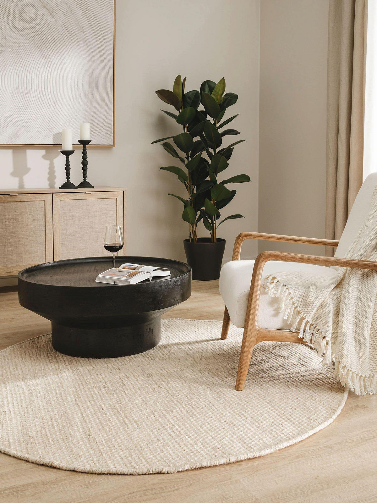 WOLLTEPPICH Rocco Cream ø 150 cm rund - Creme, Textil (150/150cm) - benuta Pure