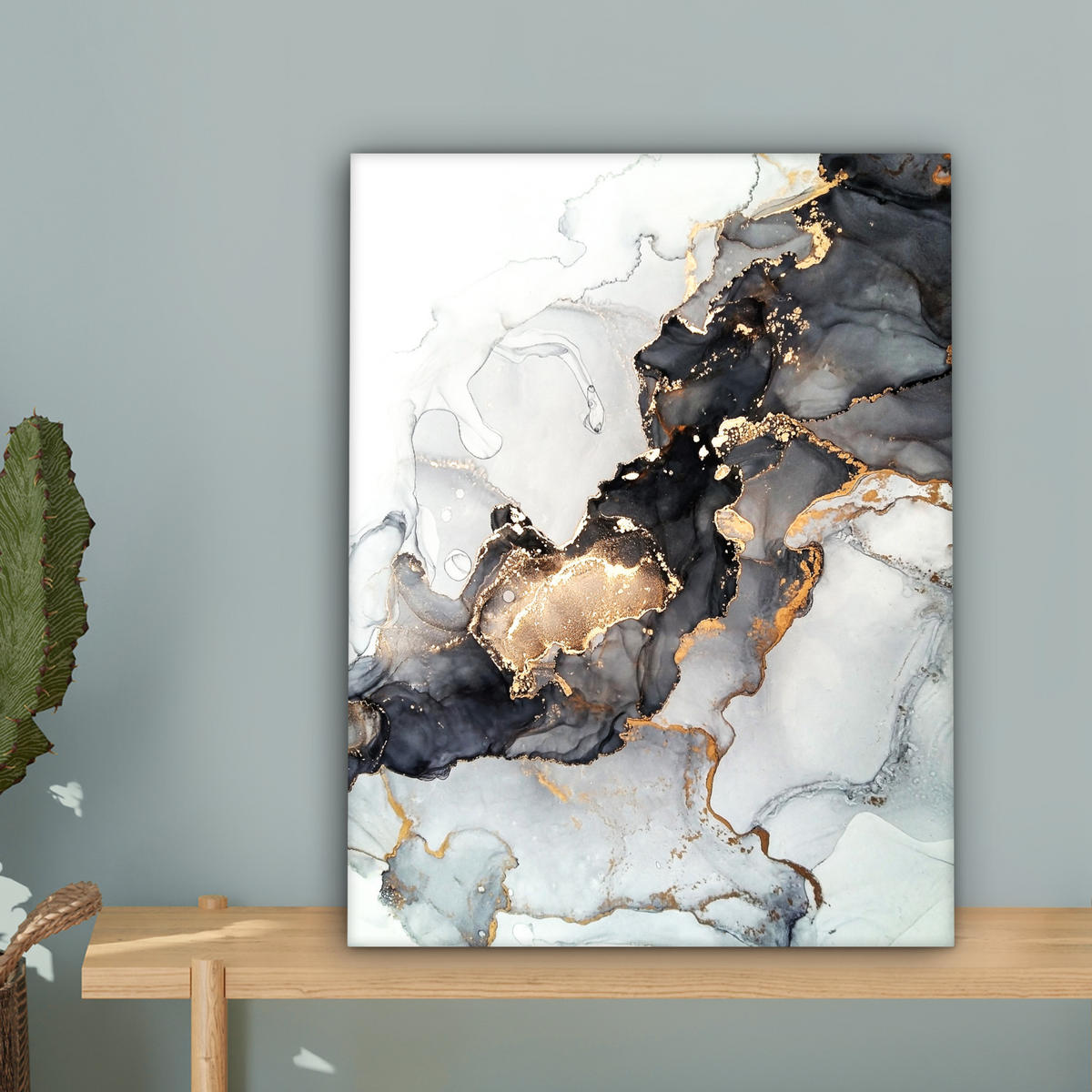 LEINWANDBILD Marmor - Schwarz - Weiß - Gold - Luxus - Abstrakt 30x40 cm - Goldfarben, Textil (30/40cm) - MuchoWow