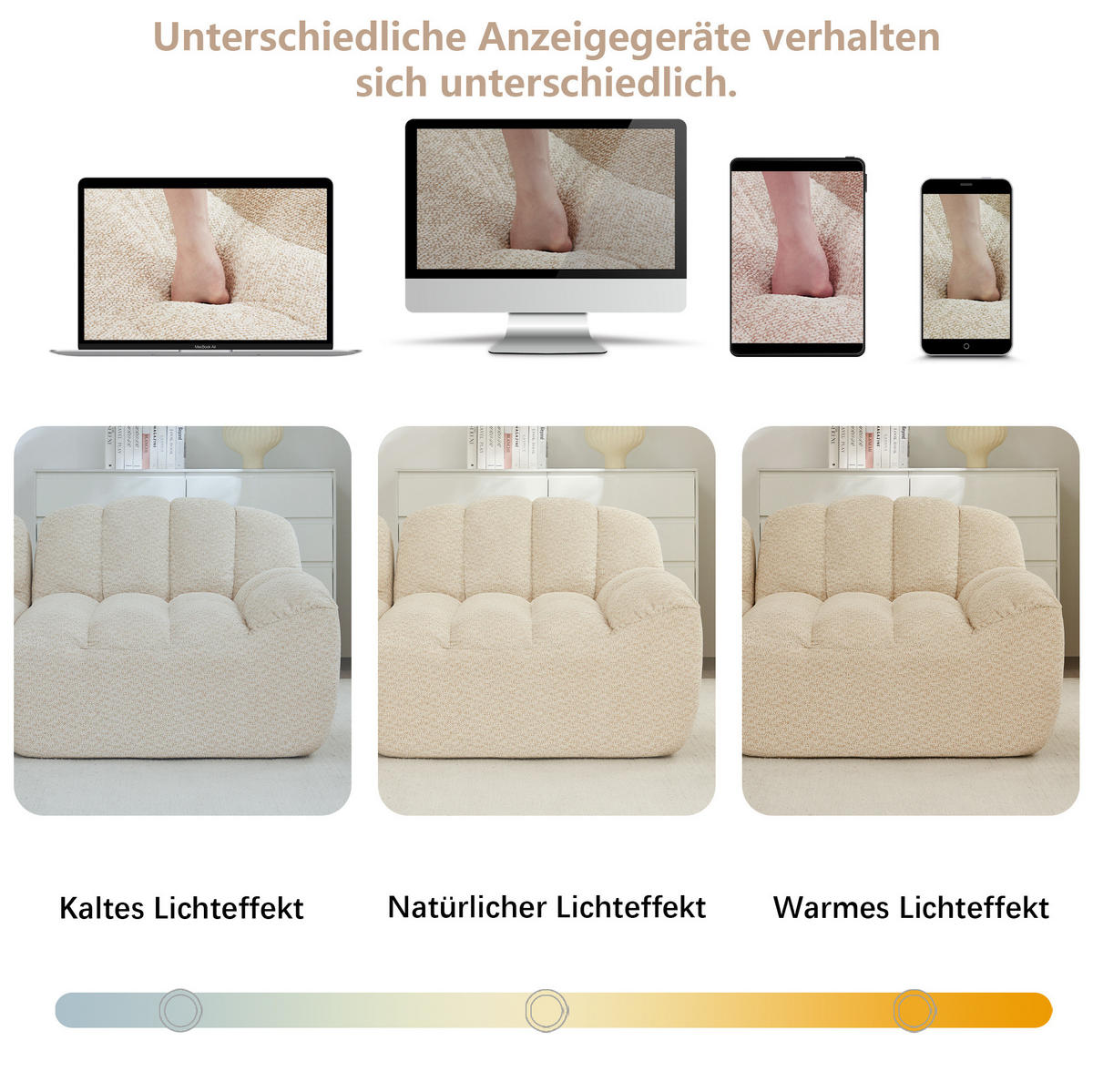 ECKSOFA 366/165/79 cm Beige/Weiß aus granuliertem Fleece mit Ottomanen - Creme, Textil (165/366cm) - OKWISH