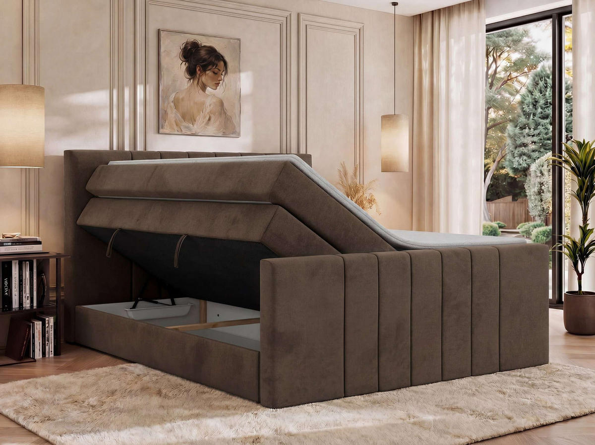 BOXSPRINGBETT INERO DUO KING 160/200 - Braun Velvet - Topper T25 - H4 - Schwarz/Braun, Kunststoff/Textil (160/200cm) - MKS